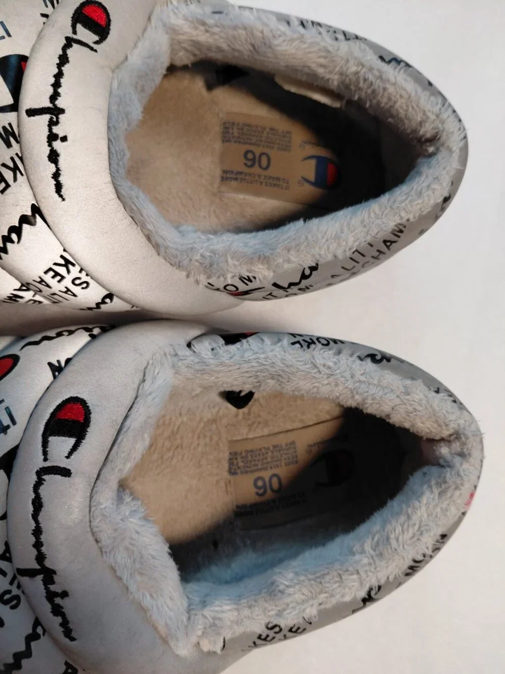Champion Varsity Reflective Silver & Black Slippers Size 6M